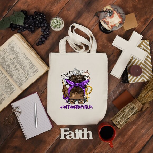 Hand Crafted Handbags - Women's Faith Religious Prayer Custom Heavy Canvas Cotton Tote Bag